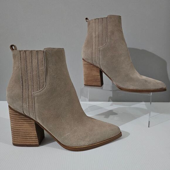NEW Marc Fisher Oshay Ankle Bootie Women 10 Tan Suede Pull On Chelsea Block Heel - Picture 3 of 12